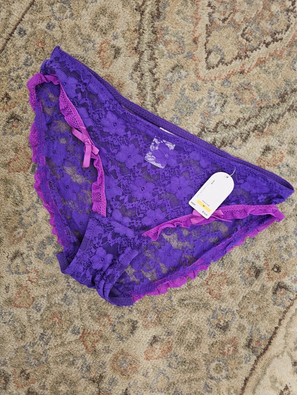 Jessica Simpson Lace Bikini Panty - Purple With Pink Trim